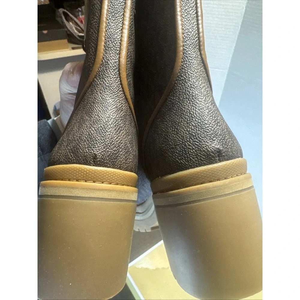 MICHAEL KORS COREY BOOTIE Mini MK Logo Lux Boots‎ Womens Size 8 Brown